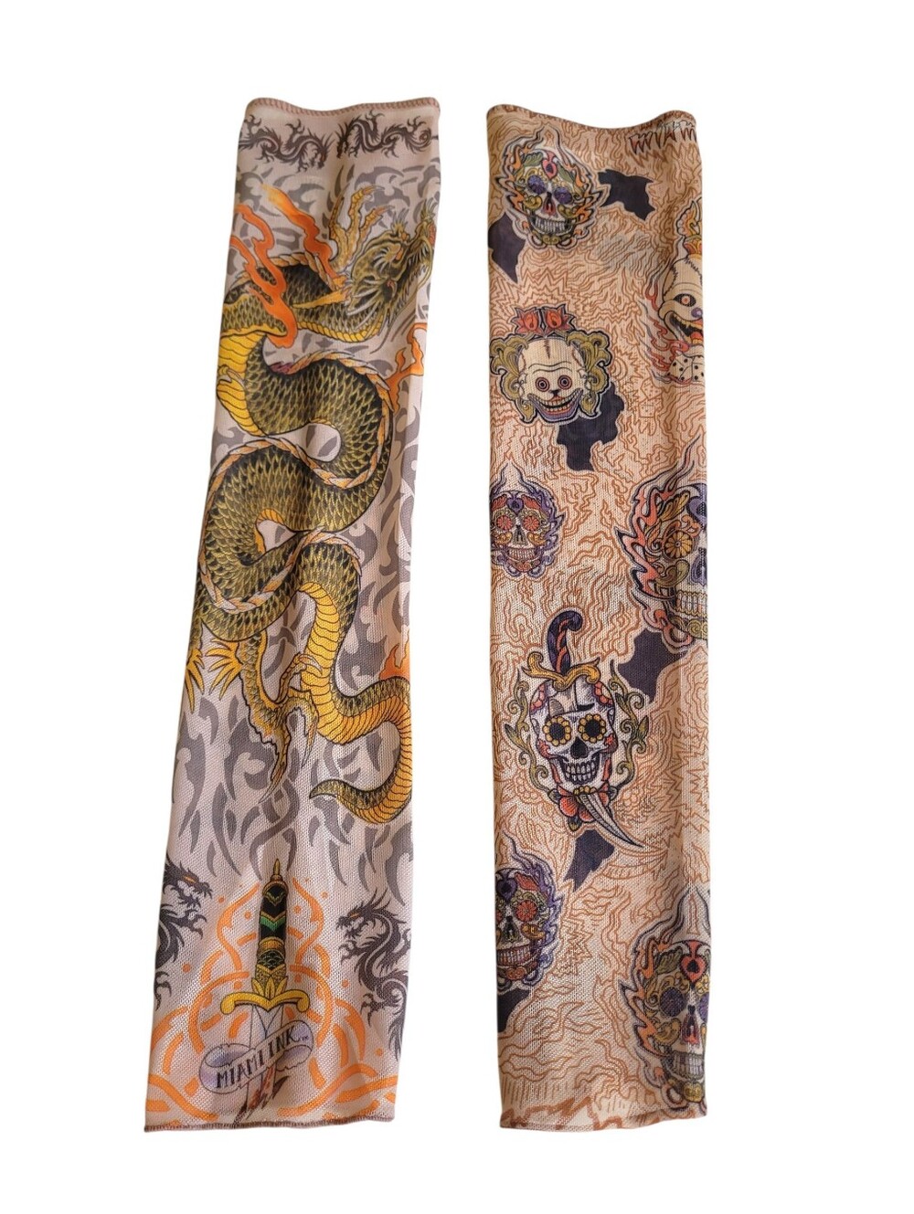 Miami Ink Tatoo Sleeves W Dragon & Skull Prints Adult Small